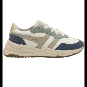 Gola Size 7.5 Saturn Quadrant Sneakers Tan And Blue Suede